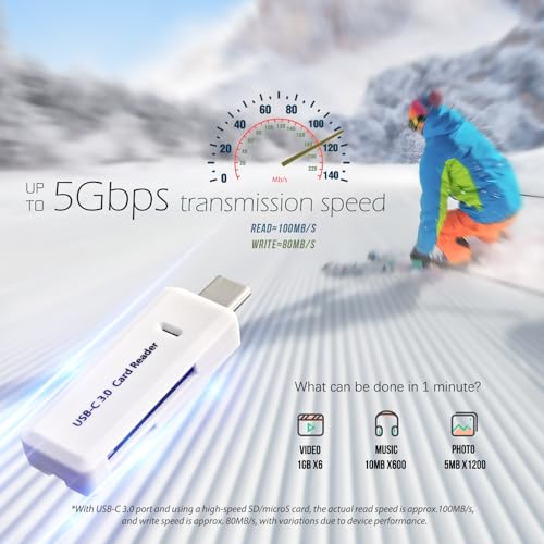 Image of Micro SD Card Reader, 5Gbps 2-in-1 USB C Memory Card Reader for Digital Camera, SD Card Viewer with Dual Slot for SD, SDHC, SDXC, Micro SD, MicroSDHC, Micro SDXC, MMC, RS-MMC, TF Card (White)