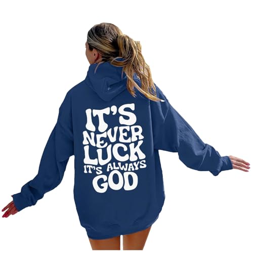 Moletom com capuz feminino com estampa IT'S NEVER LUCK, tamanho grande, leve, de manga comprida, ro