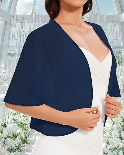 Image of Women Bolero Shrug Cardigan Open Front Cover Up Sheer Short Sleeve Kimonos for Evening Dress