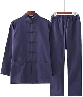 SUNMME Traje de algodón de Color sólido, Camisa, Pantalones, Conjuntos de Ropa de Tai chi, Adecuado para Hombres M-4xl 23.5.4 (Color: Blanco Talla L) (Azul Marino XXL)