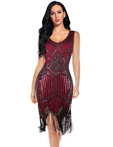 Image of Plus Size 1920s Vintage Fringed Gatsby Sequin Beaded Tassels Hem Flapper Dress for Women
