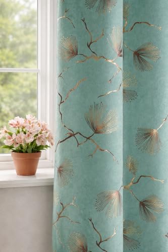 Image of Devsang Golden Foil 5 Feet Window Velvet Curtains Pack of 1, ISLANDAQUA