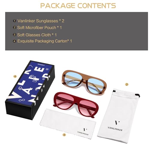 Image of VANLINKER Oversized Retro Aviator Sunglasses for Women Men Chic 70s Vintage Style Trendy 2026 Chunky Sun Glasses VL9865