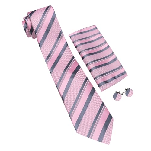 Image of Barry.Wang Mens Tie Set Plaid Check Neckties Formal Business Wedding Luxury Pocket Square Cufflinks