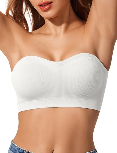 LetsJoli Strapless Bandeau Bras for Women Push Up Seamless No Underwire Wireless Tube Tops Bralettes Everyday Bras White