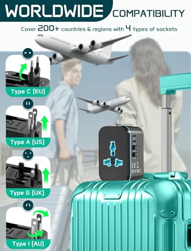 Image of rts 5 in 1 Universal Charger Adapter PD20W, with 2 Type C 2 USB Port Universal Travel Adapter, Travel Essentials 2 USB-C 3.4A Worldwide International Universal Travel Adapter All in one Travel Plug