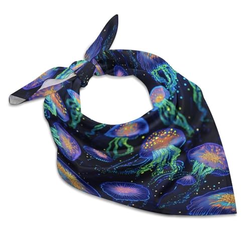 Glowing Up Jelly Fish Printed Scarf for Women Fashion Hair Bandanas Neck Silk Satin Handkerchiefs Custom Gifts