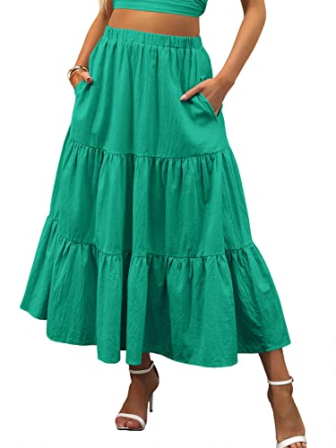 Image of ANRABESS Women's Summer Boho Flowy Swing Tiered A-Line Maxi Skirt 2026 Fashion Trendy Elastic Waist Pleated Long Beach Dress