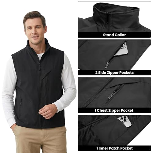 Image of Mens Vests Outerwear Windproof Lightweight Softshell Sleeveless Jacket | Breathable Zip Up Multi-Pockets Quick Dry Sports Vest for Golf Hiking Fishing Running