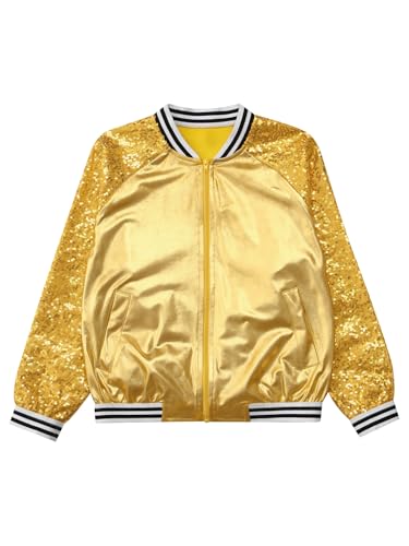 Kids Girl Sequins Hip Hop Dance Outfits Varsity Jackets Glittery Sparkle Baseball Coat Metallic Bomber Jacket3