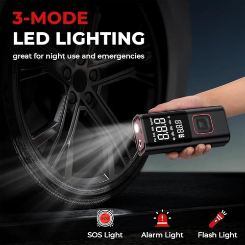 Image of Cordless Tire Inflator 150 PSI Portable Air Compressor with LCD Digital Display, 6000mAh Rechargeable Battery & 12V Car Port, Electric Air Pump for Car, Bike, SUV, Motorcycle & Balls