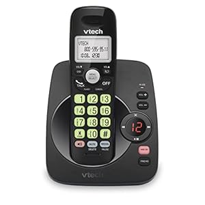 VTech DECT 6.0 Cordless Phone with Answering Machine, Blue-White Display, Backlit Buttons, Full Duplex Speaker, Caller ID/Call Waiting, 1000 ft Range – Black