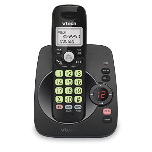 VTech DECT 6.0 Cordless Phone with Answering Machine, Blue-White Display, Backlit Buttons, Full Duplex Speaker, Caller ID/Call Waiting, 1000 ft Range – Black