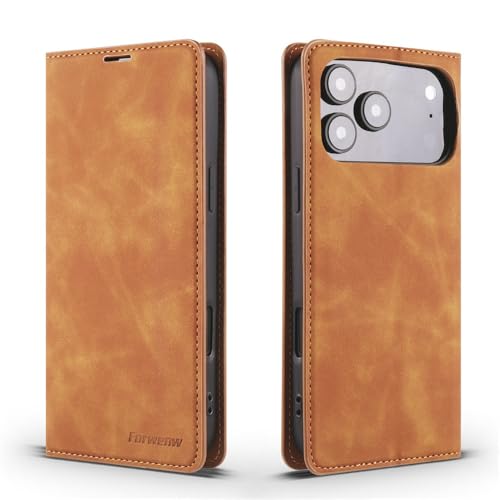 Étui iPhone 17 en cuir marron rétro clapet magnétique chic