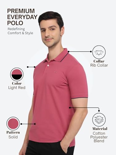 Image of Park Avenue Men Slim Fit Solid Pattern Cotton Polyester Blend Half Sleeve Polo Neck Casual T-Shirt