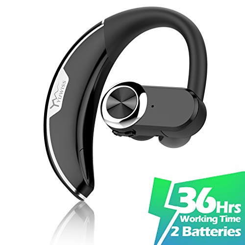 YW YUWISS Bluetooth Headset [36Hrs Playtime, 2 Batteries] Wireless Bluetooth Earpiece for Cell