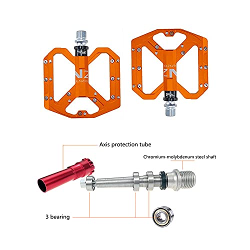 Mountain Bike Pedals 9/16" Aluminum Bicycle Platform Pedals 3 Bearing 18 Pins Non-Slip Wide Pedal For Mtb Bmx Road Bike, Orange #TOP3