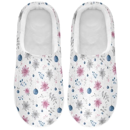 Fuzzy Memory Foam Slippers for Women/Men Flowers Christmas Decorations Patterns Fluffy Winter House Shoes Indoor and Outdoor2