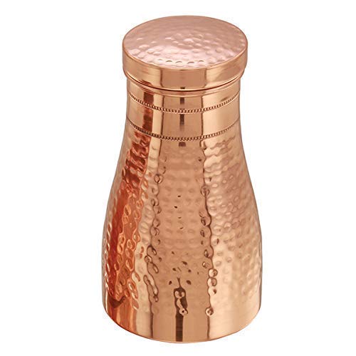 Zap Impex1000ml Hammered Matte Copper Bedroom Water Bottle with Built In Glass