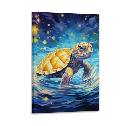 Peinture à l'huile tortue murale : créez un salon marin relaxant unique
