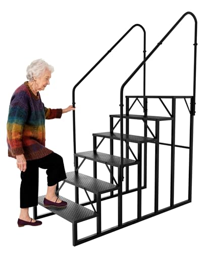 Image of 6 Step RV Steps with 2 Handrails, Outdoor RV Stairs with Anti-Slip Pedals
