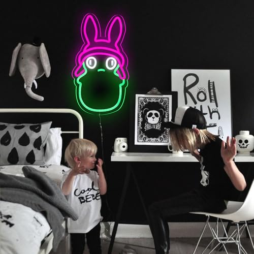 Image of Pink Hat Kuchi Neon Signs for Wall Decor, Green Kopi Dimmable Monster LED Lights for Room and Best Gifts for Fans, Kuchi Neon Lights with USB Power for Biethday, Party Decoration