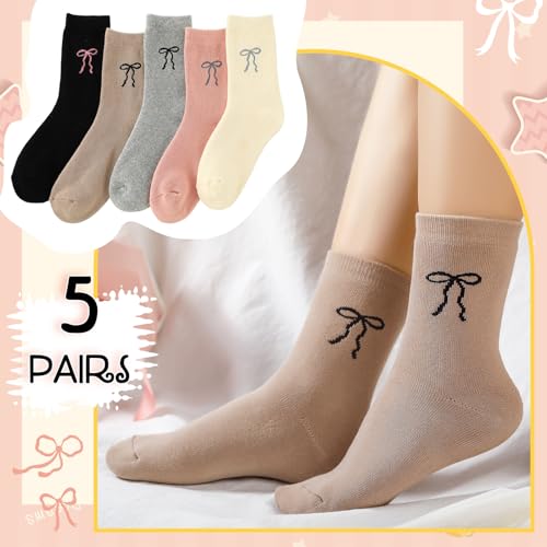 Image of Shyyween 5 Pairs Bow Warm Thick Socks for Women Cute Embroidery Socks Winter Thermal Warm for Ladies