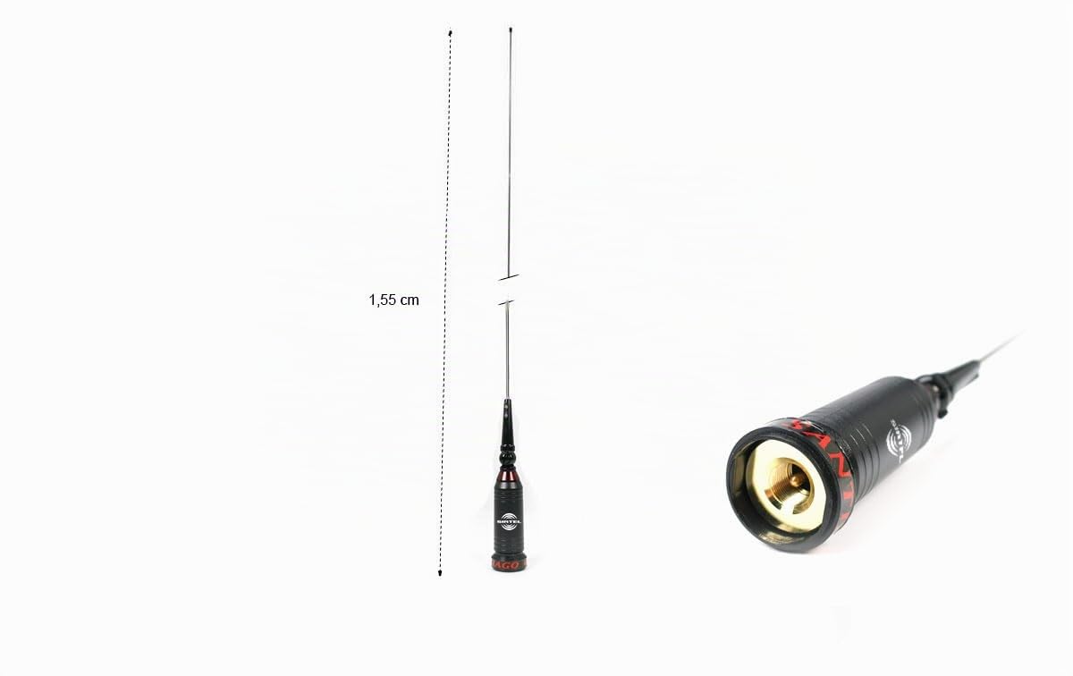 Santiago 600-RA Solo Radiante sin Cable RG y Base | 155 cm | Antenas moviles CB 27 MHz | 5/8 Onda | Varilla Acero-Inoxidable | Sistema de Rotula 90º
