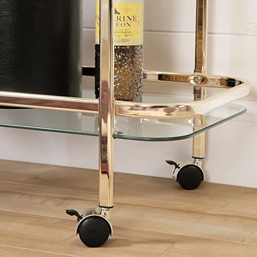 South Shore Maliza Bar Cart-Gold And Glass, 13.75"D X 27"W X 29"H #TOP4