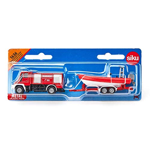 siku 1636, Feuerwehr Unimog mit Boot, Metall/Kunststoff, Rot, Schwimmfähiges Boot – Bild 7