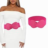 Auwoyss Women Leather Belt Stretch Bow Dresses Belt Elastic Vintage Waist Belt Buckle for Women and Girls (Hot Pink, M(31'-37'))
