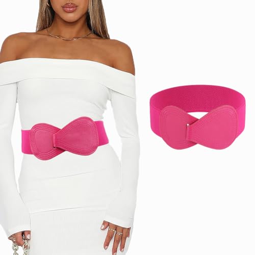 Women Leather Belt Stretch Bow Dresses Belt Elastic Vintage Waist Belt Buckle for Women and Girls