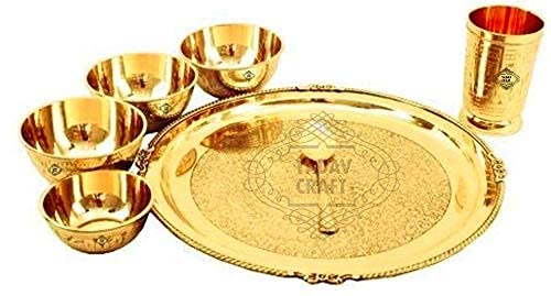 Service de table en laiton avec 4 bols et plat thali pour repas de fête