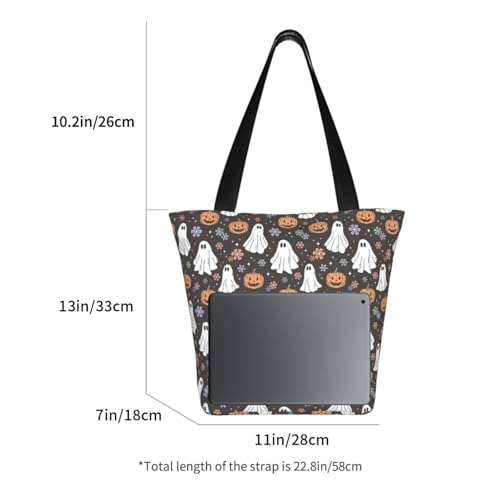 Halloween Ghost Pumpkin Head Flower Bags Shoulder Tote Bag Large Handbags for Women Suitable for Travel 13 Inches4