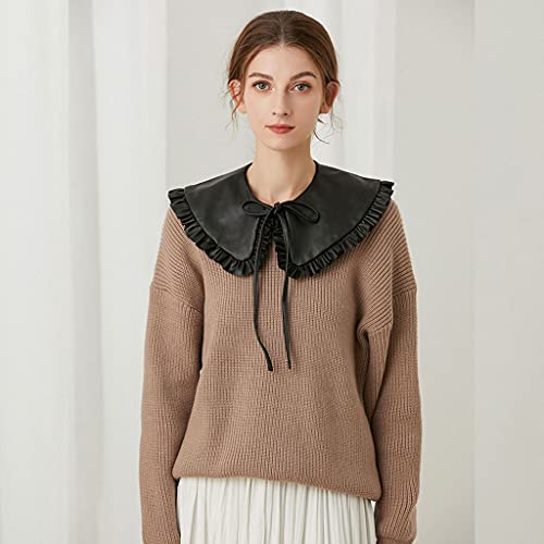 Women Faux Leather Black False Collar Shawl for Doll Ruffled Wrap Self-Tie Ponch2