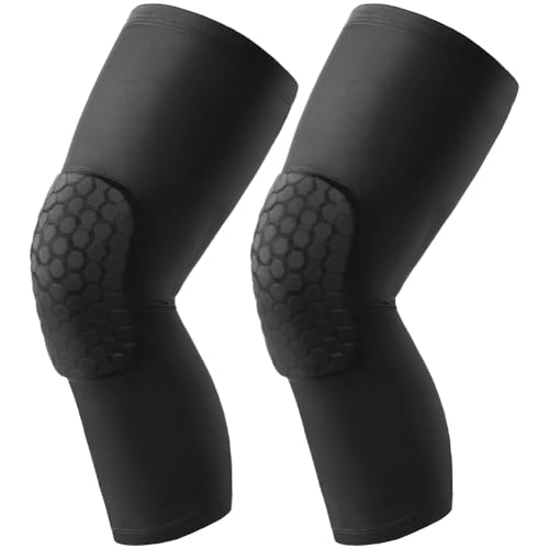 AYBUY Knieschoner Volleyball 2 Stück Kompressions-Beinmanschette mit Wabenmuster Knee Pads für Damen Herren Knee Sleeve für Handball Basketball Fußball Tanz Klettern (Langer Stil XL)