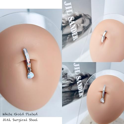 3pcs 14G Dangle Belly Button Ring for Women Hypoallergenic 316L Surgical Stainless Steel Navel Rings Cubic Zirconia Opal Body Piercing Jewelry3