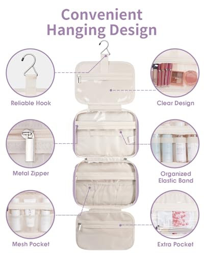 Image of Narwey Hanging Toiletry Bag for Women Toiletries Bag for Travel Size Essentials Accessories, A-Purple, Medium