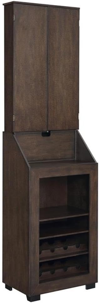 BOWERY HILL Dartboard Cabinet, 24" W x 15" D x 45" H, Walnut Finish, Includes Dartboard, Scoreboards, Darts, Wine Rack, Drop Down Storage Shelf, Traditional Style for Game Room Entertainment