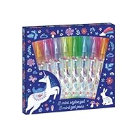 Janod - 8 Mini Glitter Gel Pens - Glitter Effects - Unicorn Theme - Pen for Drawing, Colouring, Gift Idea for Teens - Stationery - 6 Years and Up - J08935, Purple, Blue