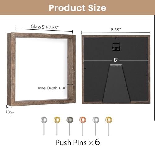 Califortree 8x8 Shadow Box Picture Frame - Memory Box Display Case for Memorabilia Flower Awards Medals Wedding Photos and Keepsake, Rustic Brown - Thumbnail 6