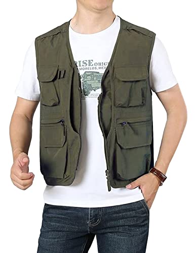Flygo Men's Utility Cargo Vest Outdoor Summer Work Photo Fishing Safari Travel Vest with Pockets(01ArmyGreen-XL)