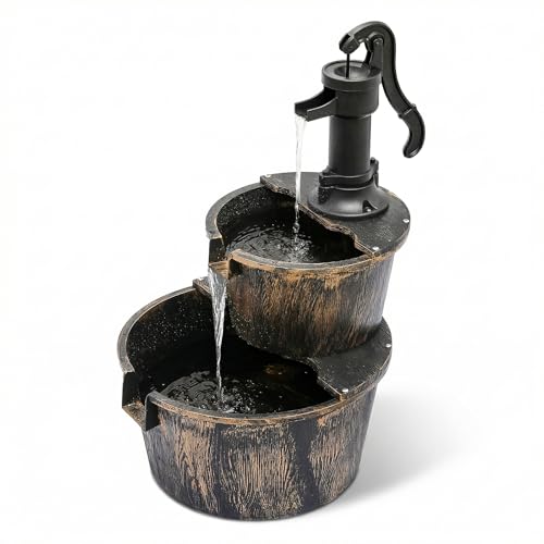 Magshion Barrel and Pump Water Fountain, Freestanding...