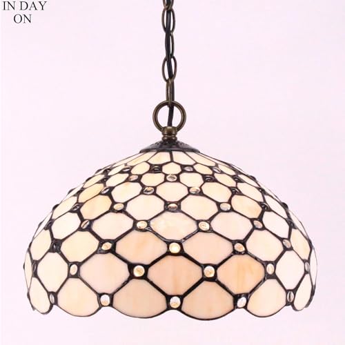 Image of WERFACTORY Tiffany Pendant Light Fixture Stained Glass Hanging Lamp 12 Inch