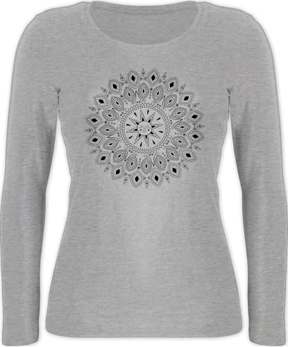 Langarmshirt Damen - Kunst - Boho Mandala Yoga Sketch - M - Grau...
