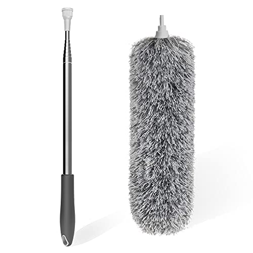 SetSail Good Grips Microfiber Duster with Extension Pole, 110 inch Extra-Long Duster for Cleaning Bendable Head Washable Ceiling Fan Duster for High Ceilings, Furniture