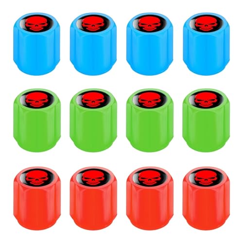 Dupoem 12 Bouchons de Valve Lumineux pour Pneus de Voiture, Couvercles de Valve Fluorescents, Motif Tête de Mort Universel, Bouchons de Valve Anti-Poussière,...