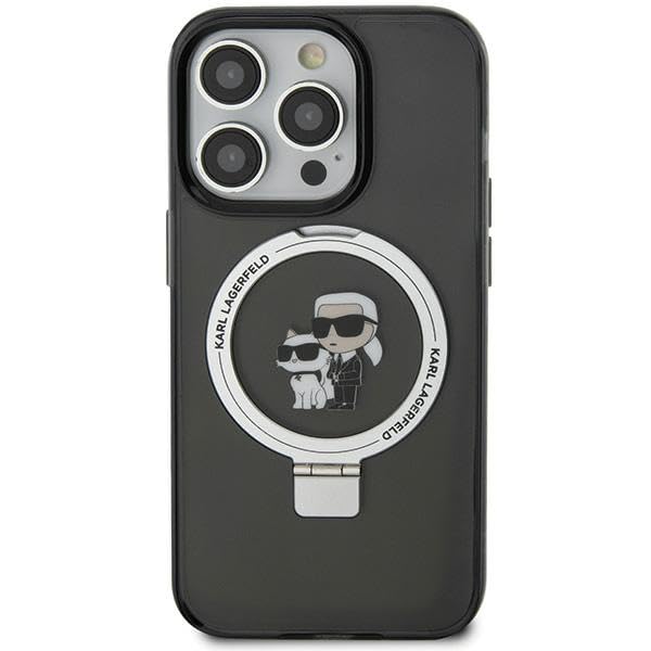 Karl Lagerfeld KLHMN61HMRSKCK Coque pour iPhone 11 / XR 6,1" Noir Rigide avec Anneau Support Karl & Choupettte