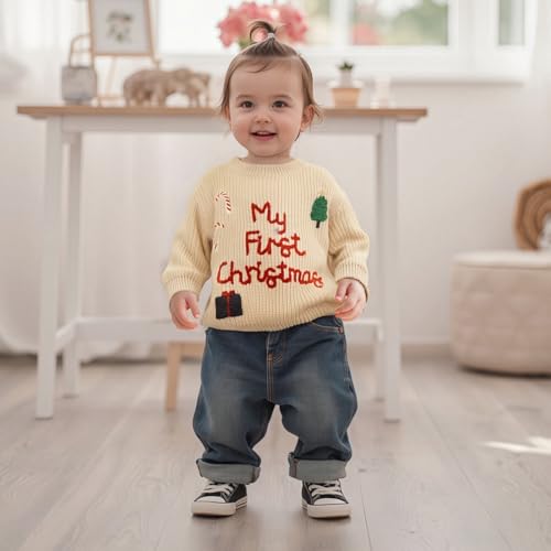 Baby Girl Boy Christmas Outfit My First Christmas Sweater Embroidery Knit Pullover Sweater Warm Fall Winter Tops4