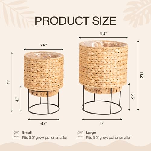 Neergreve Set Of 2 Water Hyacinth Planter Pot With Metal Stand Indoor For Plant thumb #3